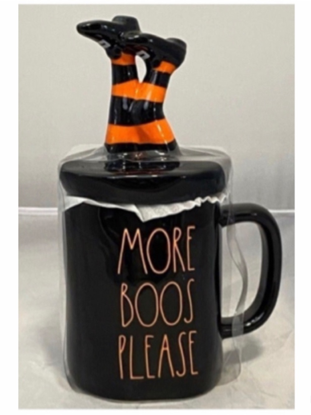 NEW Rae Dunn "More Boos Please" Mug With Witch Legs Topper